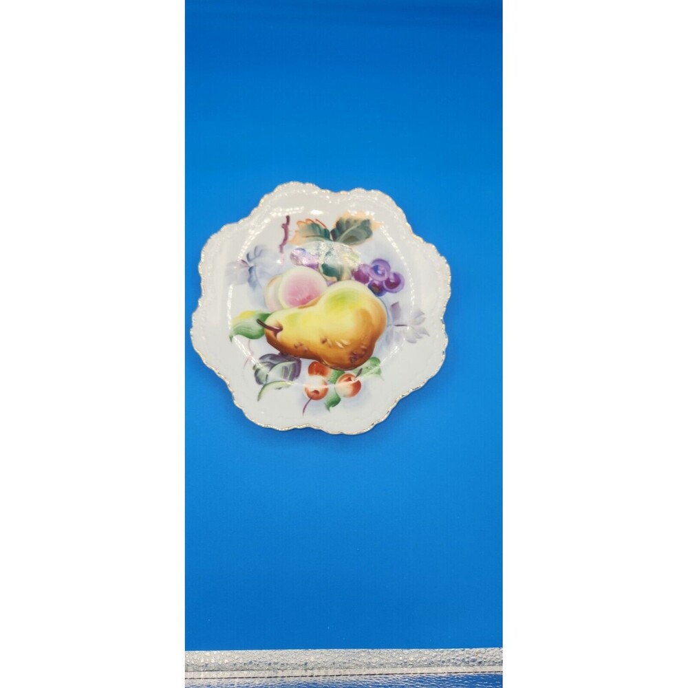 Antique Lefton Handpainted China Plate Pears, Grapes, Cherries, Fruit